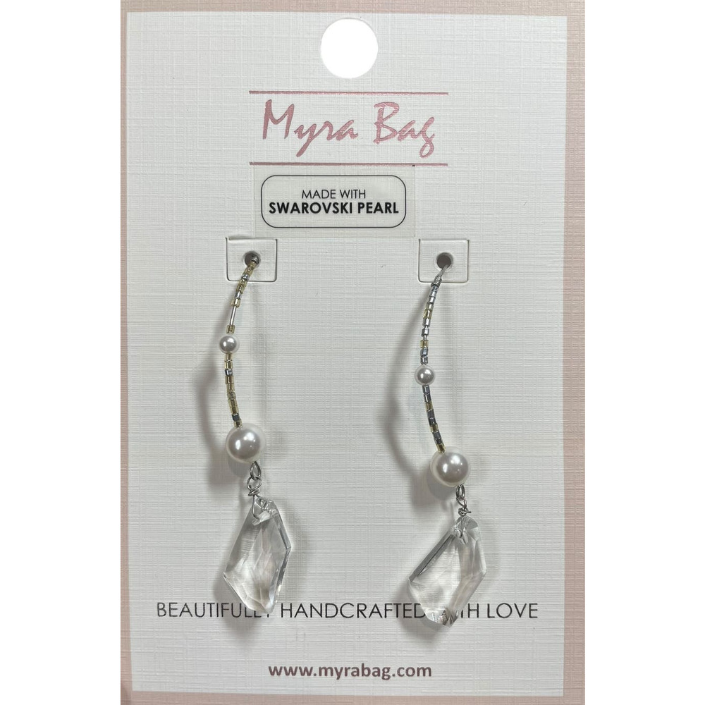 Myra Bag 3" Dangle Drop Earrings Swarovski Pearl Silver Gold Beaded Long Hook